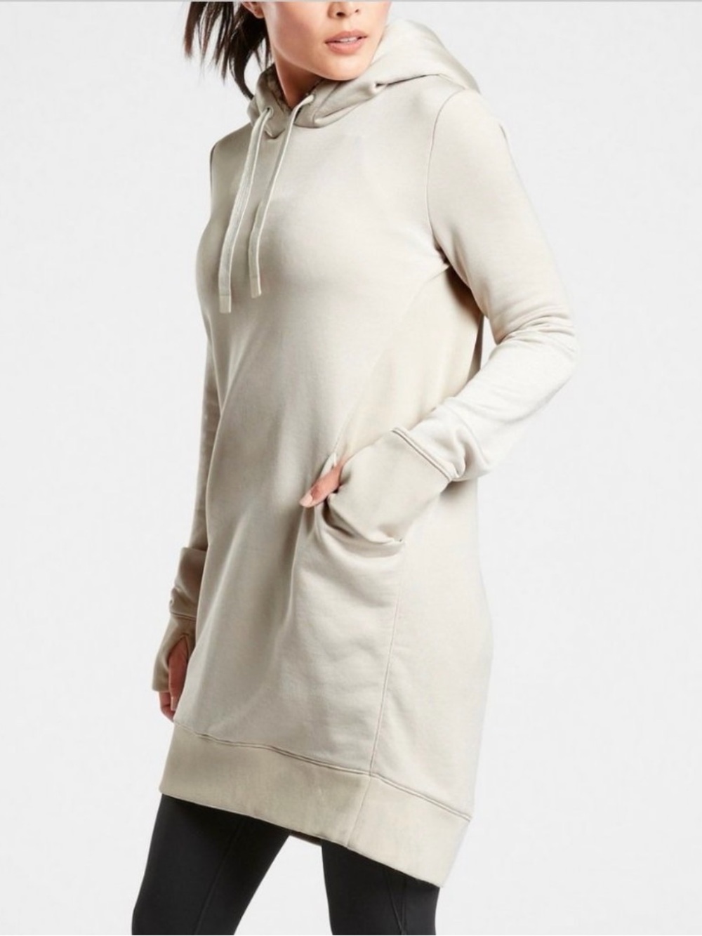 Athleta Triumph Luxe Shine Cream Hoodie Dress Size Small